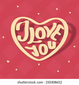 Happy Valentines Day celebration with text I Love You in heart on stylish red background.