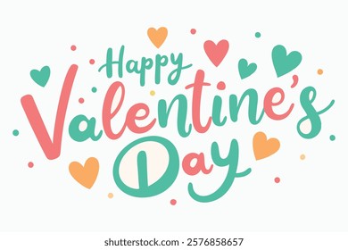 Happy Valentine's Day Celebration Text With Hearts and Colorful Decorations