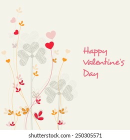 Happy Valentine's Day celebrations greeting card design decorated with hearts and flowers.