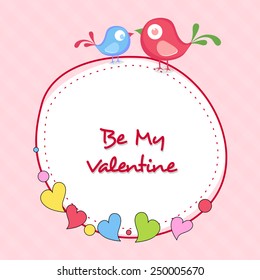 Happy Valentine's Day celebrations sticky design with text Be My Valentine, colorful hearts and love birds on pink background.