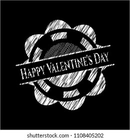 Happy Valentine's Day chalk emblem written on a blackboard