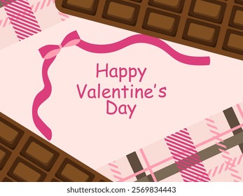 Happy Valentine's Day character and checked and chocolate design.