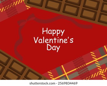 Happy Valentine's Day character and checked and chocolate design.