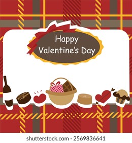 Happy Valentine's Day character and checked and chocolate gift design.