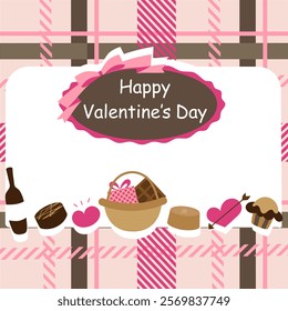 Happy Valentine's Day character and checked and chocolate gift design.