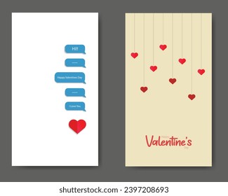 Feliz Día de San Valentín con burbujas de chat y paquete de plantillas de corazones colgantes