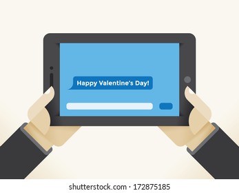 Happy Valentine's Day chat message on tablet computer