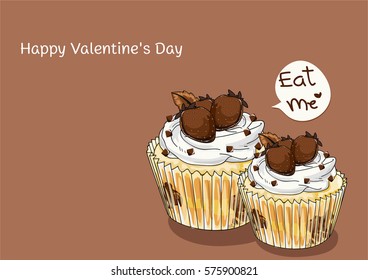 Happy Valentine's Day chocolate CupCake and Strawberry