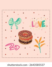Happy Valentine's Day Chocolate Pink Ribbon Sticker Greetings card nature flower