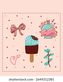 Happy Valentine's Day Chocolate Pink Ribbon Sticker Greetings card nature flower