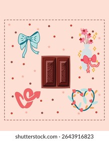 Happy Valentine's Day Chocolate World Pink Ribbon Sticker Greetings card nature flower sweet Love