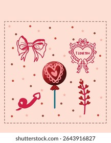 Happy Valentine's Day Chocolate World Pink Ribbon Sticker Greetings card nature flower sweet Love