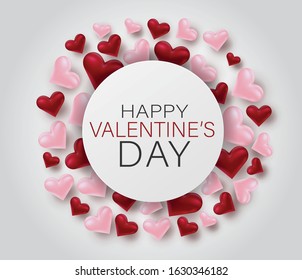 Happy Valentine's day circular banner. Love 3d hearts in circle design concept banner template background. Vector illustration.