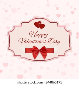 Happy Valentine's day classic banner with red ribbon and a bow. Vector illustration