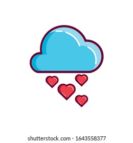happy valentines day cloud with hearts line and fill style vector illustration design