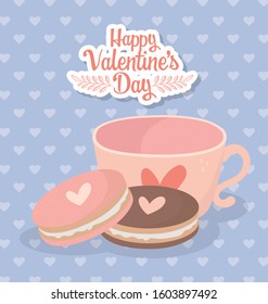 Happy Valentines Day Coffee Cup And Cookies Love Card Vector Illustration