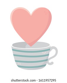 happy valentines day coffee cup love and heart vector illustration