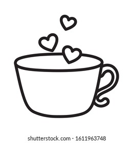 happy valentines day coffee cup flying hearts love romantic vector illustration thick line