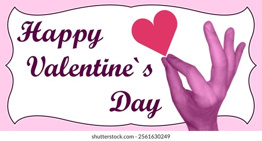Happy Valentine`s Day Collage Background Pattern Print Design Flat Vector Eps Illustration Romantic Elements Love Heart Decor Wallpaper Mosaic Artwork Bauhaus Pattern Pink Card Poster Banner Shape Art
