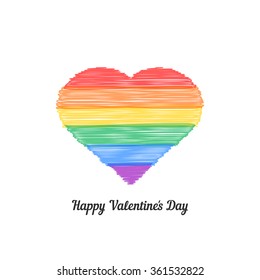 happy valentine's day with colored scribble heart. concept of non-traditional, lifestyle, gender, matrimony, gblt. isolated on white background. hand drawn style modern logo design vector illustration