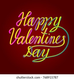 Happy Valentines Day colorful blended 3d lettering text for greeting card design.