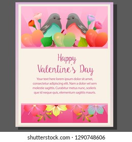 happy valentines day with colorful couple bird