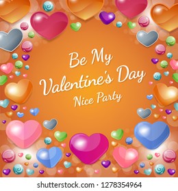 Happy Valentines day concept with 3d sweet hearts for poster and greeting card, vector illustration