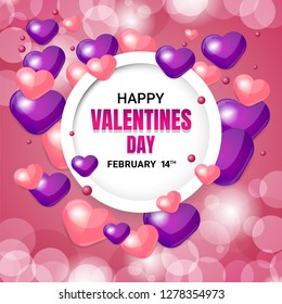 Happy Valentines day concept with 3d sweet hearts for poster and greeting card, vector illustration