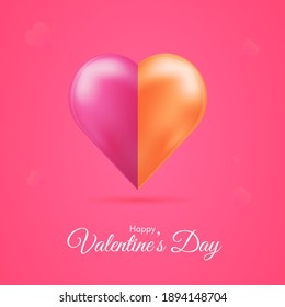 Happy Valentine's Day Concept With 3D Glossy Heart On Pink Background.