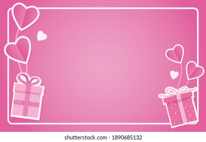 happy valentine's day concept background with gift box and heart balloon floating on pink color vecter design for cards,wallpapers, banners,covers. illustration about love event on 14 february.