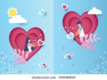 Happy Valentine's day concept background. Love Festival design concept,greetings Valentine's day, Paper cut design, design for greeting cards, text, banner, website, brochure, illustrations eps10.