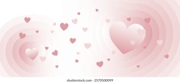 Happy Valentine's Day concept banner. Love Valentine and Wedding vibes on floating hearts abstract white pink background