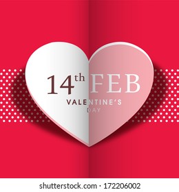 Happy Valentines Day concept with beautiful sticky in heart shape made by fold paper on pink background. 
