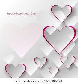 Happy Valentine's Day concept card with hearts on grey gradient background. EPS10 vector