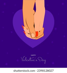 Herzlichen Glückwunsch zum Valentinstag mit Nahaufnahme von Händen aus Violett-Hintergrund.