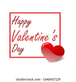 Happy Valentine's day concept Frame, 3d red heart with shadow vector, isolated design.