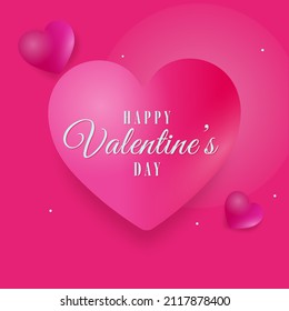 Happy Valentine's Day Concept With Glossy Hearts On Pink Background.