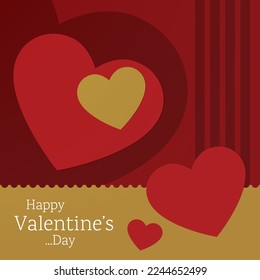 Happy Valentine's Day concept greeting cards with red, white , gold and pink paper hearts and frame on background. Cute love sale banners or poster. vector illustrations