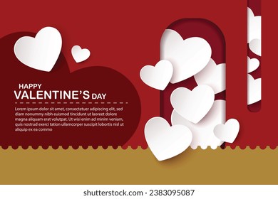 Happy Valentine's Day concept greeting cards with red, white , gold and pink paper hearts and frame on background. Cute love sale banners or poster. vector illustrations