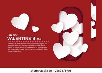 Happy Valentine's Day concept greeting cards with red, white , gold and pink paper hearts and frame on background. Cute love sale banners or poster. vector illustrations
