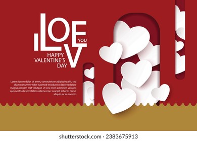 Happy Valentine's Day concept greeting cards with red, white , gold and pink paper hearts and frame on background. Cute love sale banners or poster. vector illustrations