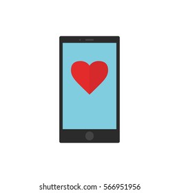 Happy valentines day concept. Heart button on smart phone isolated