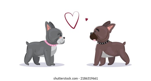 Happy valentines day concept illustration with french bulldogs.