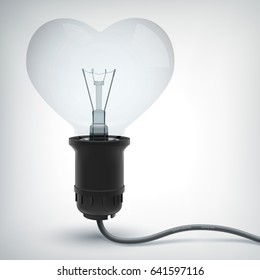Happy Valentines Day concept with realistic light bulb in heart shape with power cord isolated vector illustration