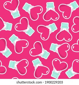 Happy Valentine's day concept. Seamless pattern with cute balloons on pink background. Aerostat, hearts seamless background.