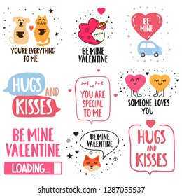 Happy Valentine's Day concept. Set of vector lettering icons. badges illustrations for greeting card, stickers, t shirt, posters design.