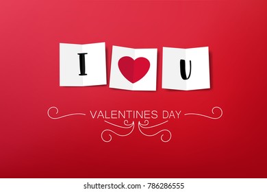 Happy valentines day concept, Sticky note with text decoration and a paper heart on red color background. Vector illustration design. EPS10