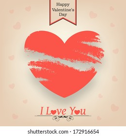 Happy Valentines Day concept with stylish red heart shape on grungy brown background. 