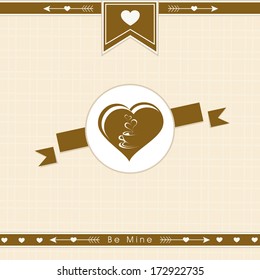 Happy Valentines Day concept with stylish heart on vintage brown background. 