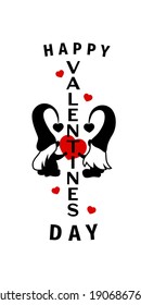 Happy Valentines day concept. Vertical sign with couple gnome. Red hearts. Design for porch, home deco, walldecor, clothes print. Cut file. Vector illustration